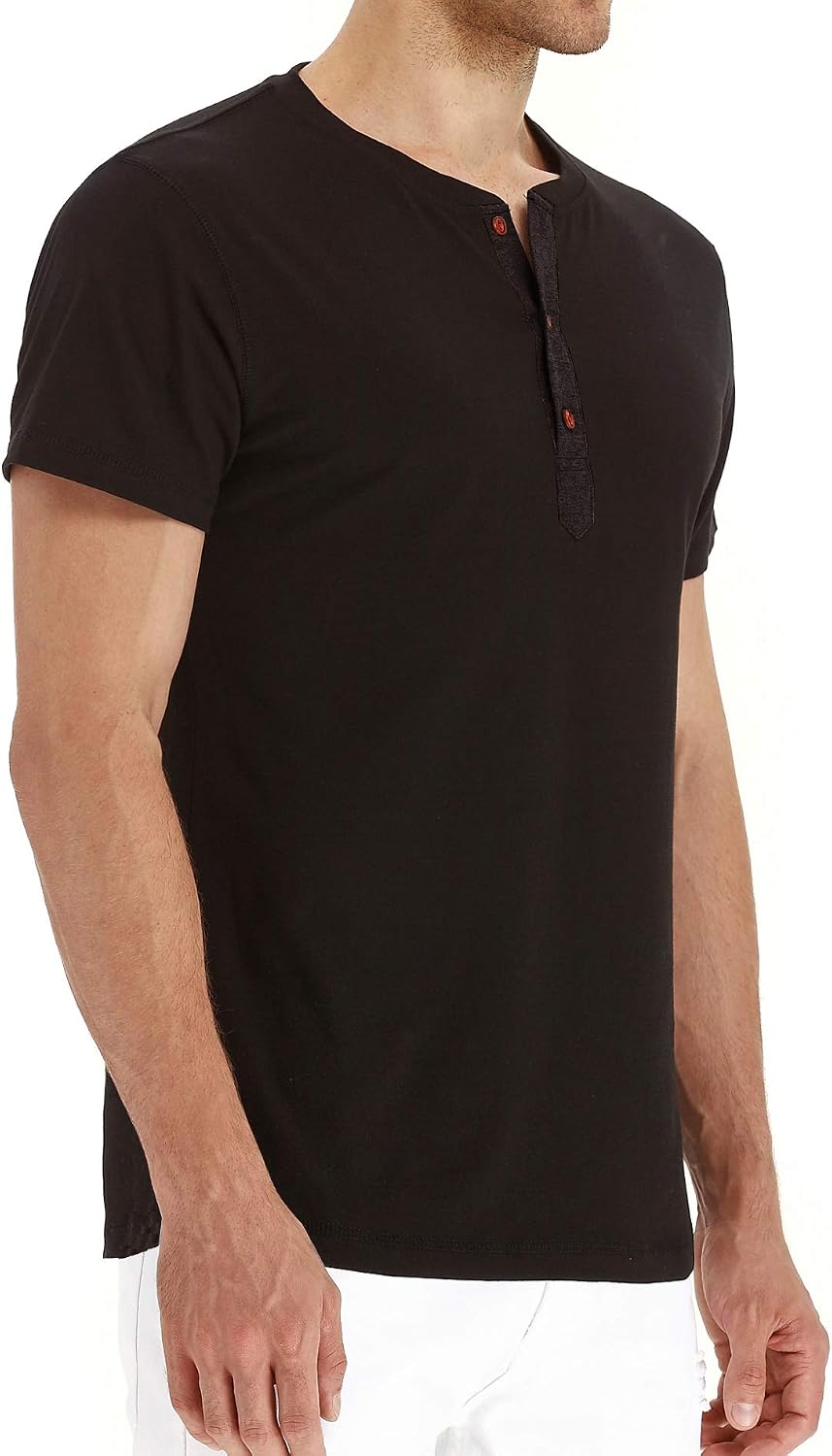 Men's Fashion Casual Front Placket Short/Long Sve Henley T-Shirts Cotton Shirts - Image 2