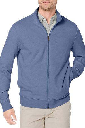 Men's Full Zip Mock Neck French Terry Sweatshirt, Lightweight