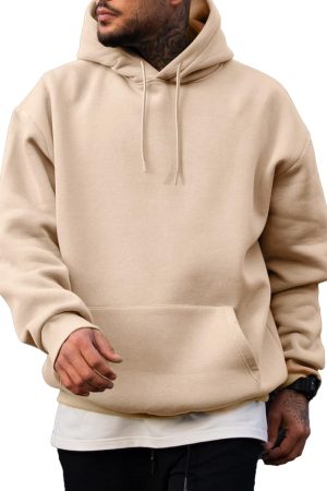 Mens Casual Oversized Hooded Collar Drawstring Cotton Hoodies Pullover Sweatshirts Casual Long Sleeve Shirts