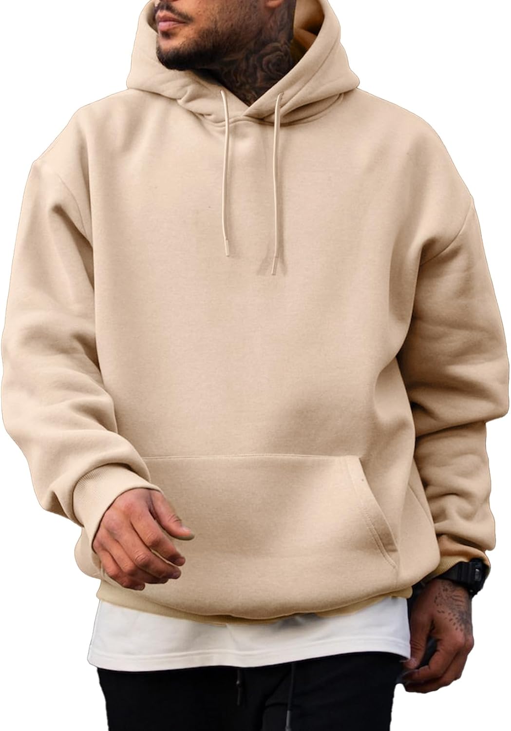 Mens Casual Oversized Hooded Collar Drawstring Cotton Hoodies Pullover Sweatshirts Casual Long Sleeve Shirts