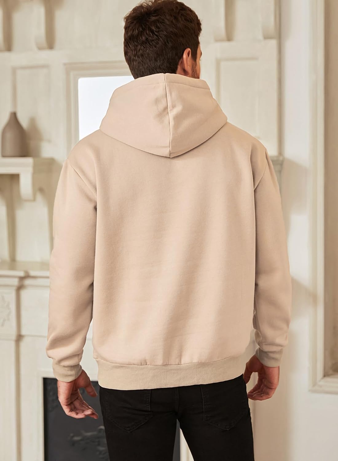Mens Casual Oversized Hooded Collar Drawstring Cotton Hoodies Pullover Sweatshirts Casual Long Sleeve Shirts - Image 2