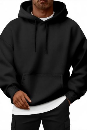 Mens Oversized Hoodies Fall Sweatshirt Winter Fleece Hooded Collar Drawstring Pullover With Pockets