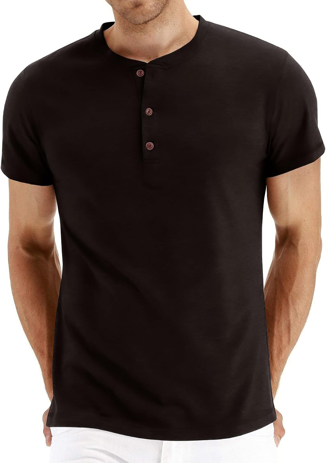 Men's Fashion Casual Front Placket Short/Long Sve Henley T-Shirts Cotton Shirts