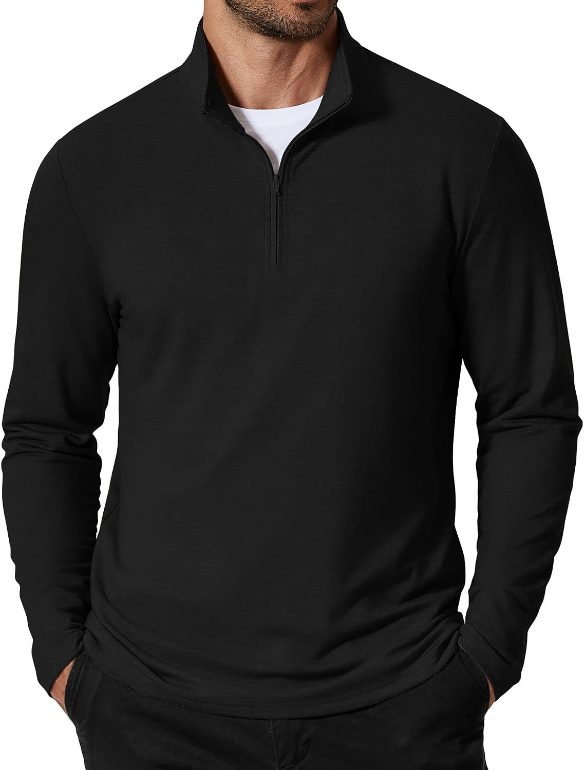 Men's Quarter Zip Pullover Lightweight Mock Neck Sweatshirt Casual Long Sleeve Polo Shirts