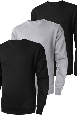 3 Pack Men's Crewneck Sweatshirts Lightweight Long Sleeve Casual Pullover Moisture Wicking Sweatshirts for Men