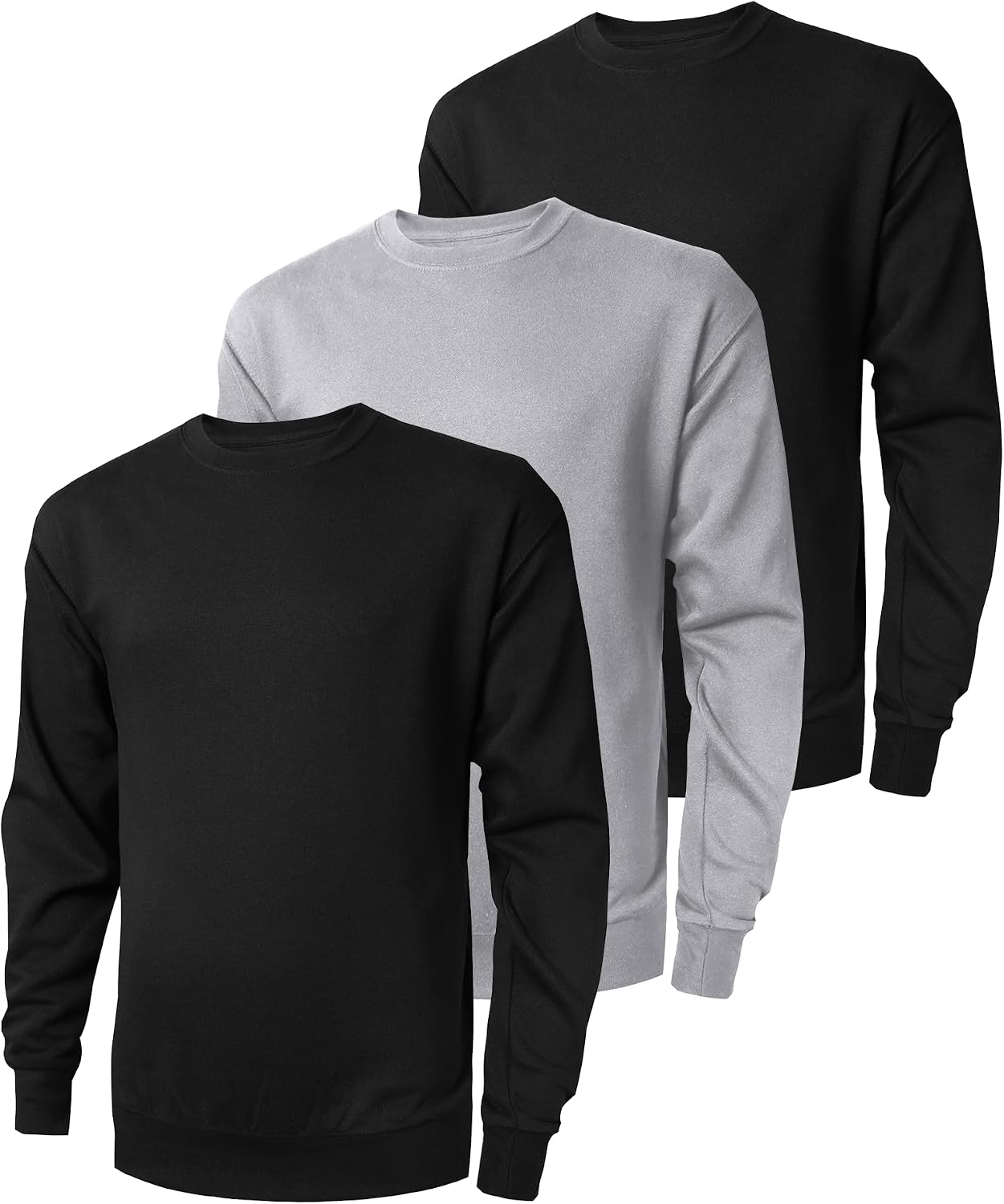 3 Pack Men's Crewneck Sweatshirts Lightweight Long Sleeve Casual Pullover Moisture Wicking Sweatshirts for Men