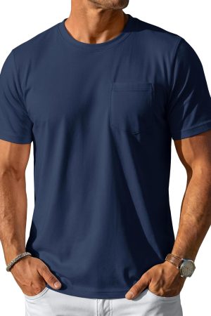 Mens Pocket T Shirts Short Sleeve Cotton Moisture Wicking Plain Tshirts Casual Lightweight Summer Basic Tees