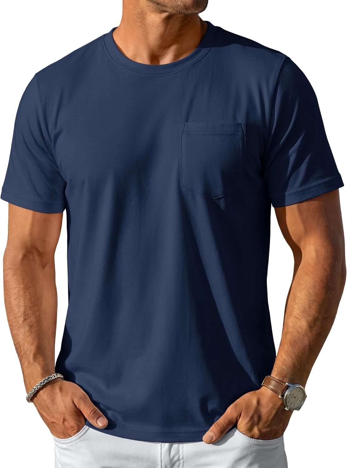 Mens Pocket T Shirts Short Sleeve Cotton Moisture Wicking Plain Tshirts Casual Lightweight Summer Basic Tees