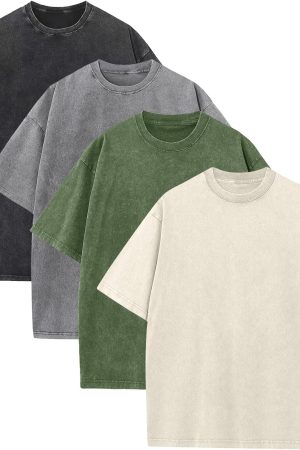 Mens Oversized T Shirts Acid Wash Loose Fit Vintage Washed Tee Shirt Short Sve Streetwear Casual T-Shirts