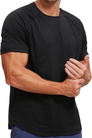 Mens Lightweight Athletic T-Shirts Moisture Wicking Running Workout Shirt Short Sve Gym Tops