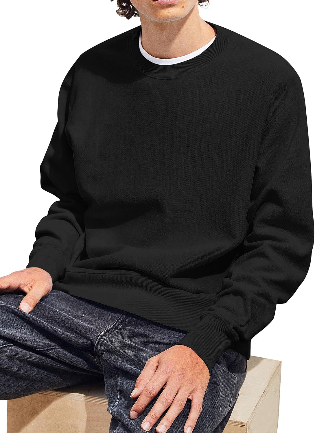 3 Pack Men's Crewneck Sweatshirts Lightweight Long Sleeve Casual Pullover Moisture Wicking Sweatshirts for Men - Image 2