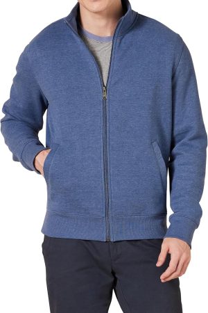 Men's Fleece Zip Up Mock Neck Sweatshirt, Midweight, Regular Fit