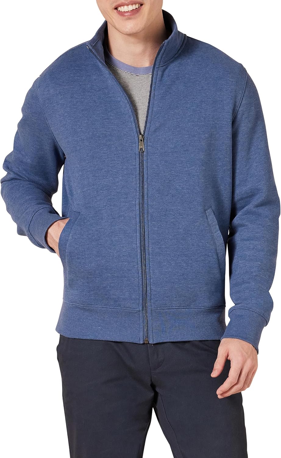 Men's Fleece Zip Up Mock Neck Sweatshirt, Midweight, Regular Fit