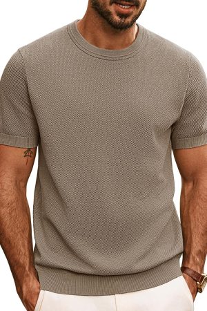 Mens Casual T-Shirts Classic Short Sleeve Knit Tees Crewneck Solid Tee Shirts