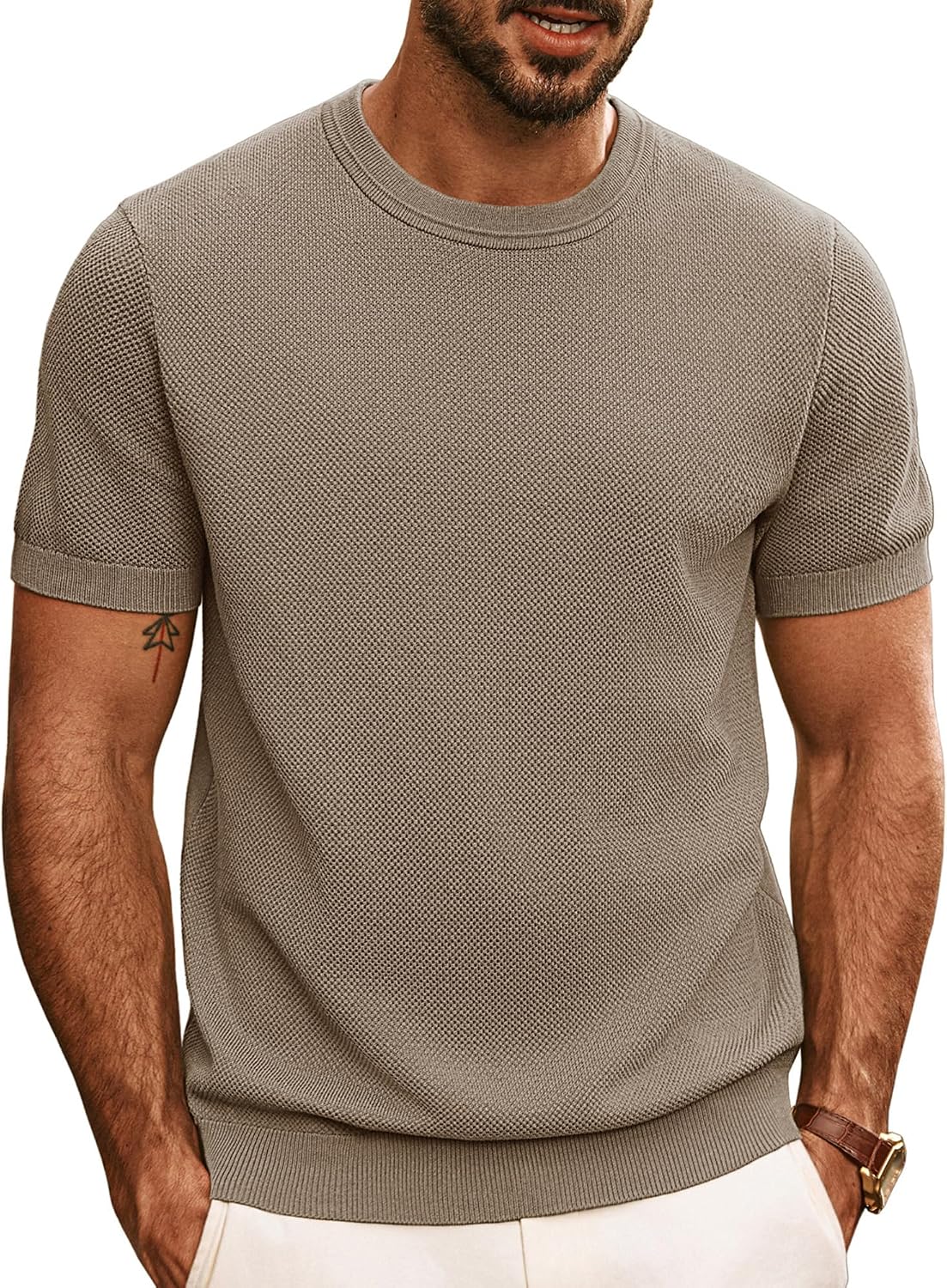 Mens Casual T-Shirts Classic Short Sleeve Knit Tees Crewneck Solid Tee Shirts